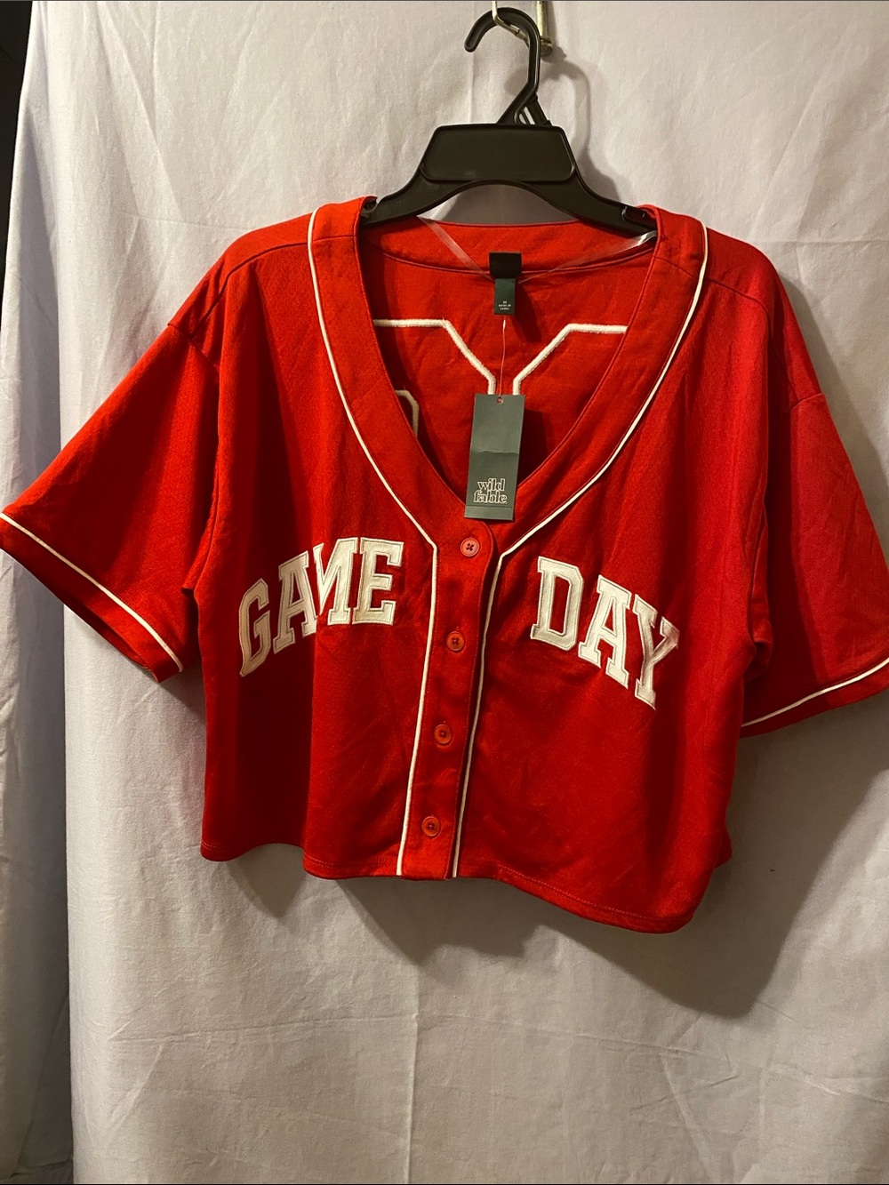 wild fable Red and White 'Game Day' Cropped Baseball Jersey